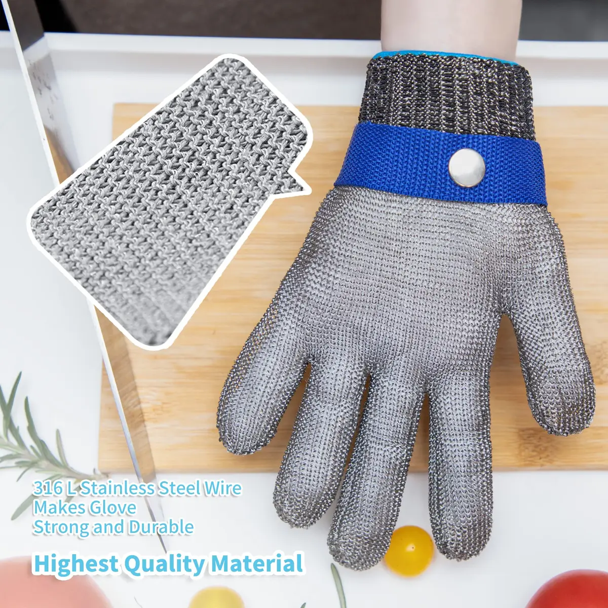 ARCLIBER Level 9 Cut Resistant Glove Stainless Steel Wire Mesh | Food Safe, Ambidextrous, Reusable - view 3