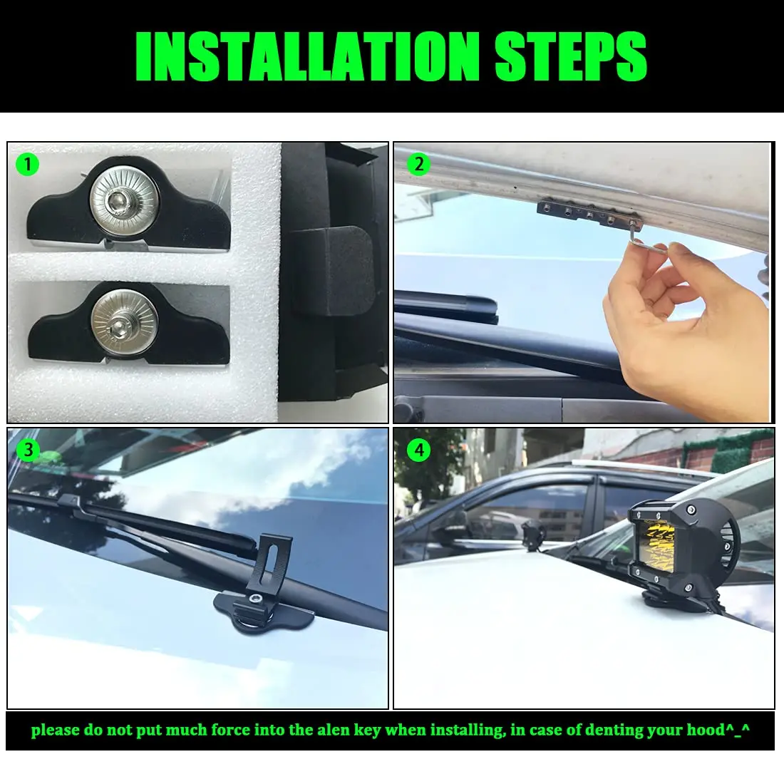 Chelhead Stainless Steel Light Bar Mount Brackets | No-Drill Hood Clamp for Off-Road Vehicles (70-120c) - view 7