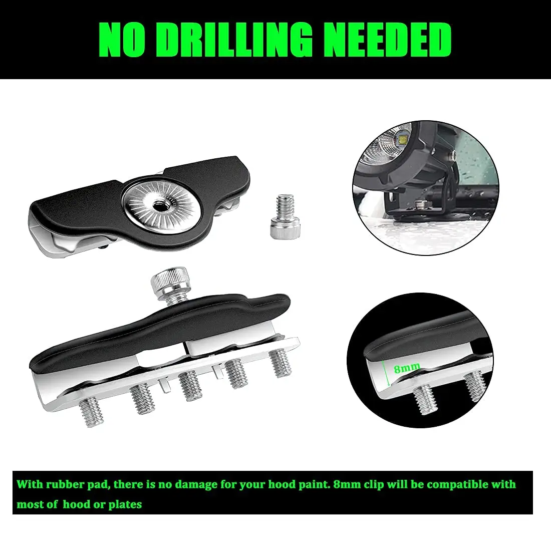 Chelhead Stainless Steel Light Bar Mount Brackets | No-Drill Hood Clamp for Off-Road Vehicles (70-120c) - view 2