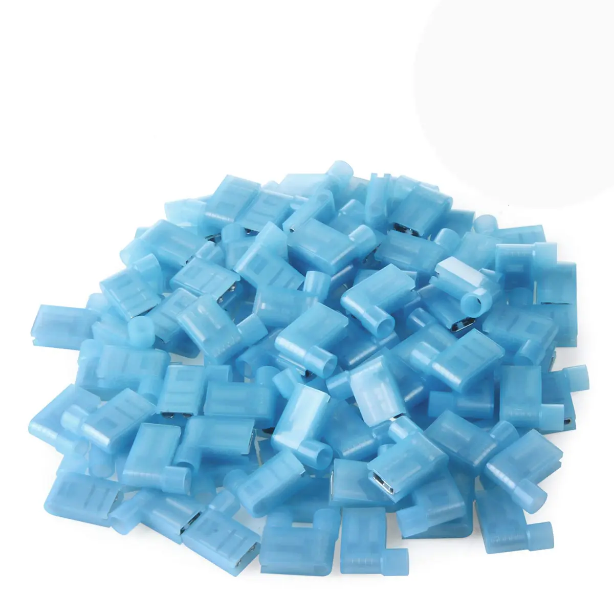 XHF 90 Degree 16-14 AWG Flag Shaped Right Angle Spade Connectors Nylon Fully Insulated 100 Pcs Blue | RoHS, CE, CSA Certified - main product image