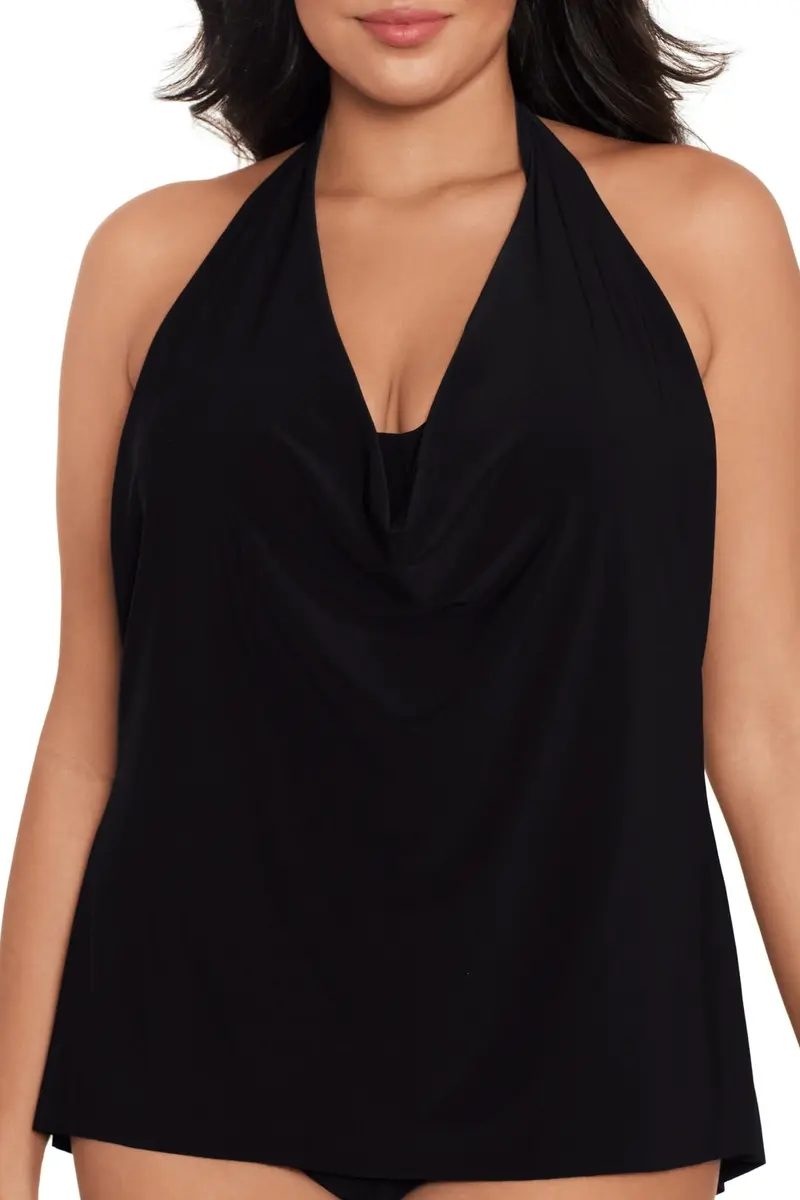 MagicSuit Women's Swimwear DD-Cup Solid Sophie Cowl Neck Underwire Bra High Low Hem Tankini Top, Black, 14 | Flattering, Supportive & Long-Lasting - main product image