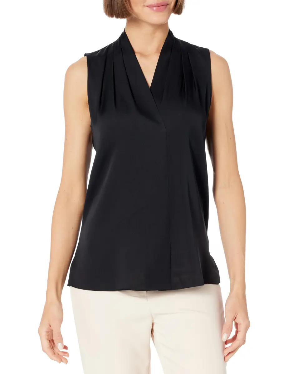 Kobi Halperin Mila Blouse Black Large | Silk Georgette Sleeveless V-Neck - main product image