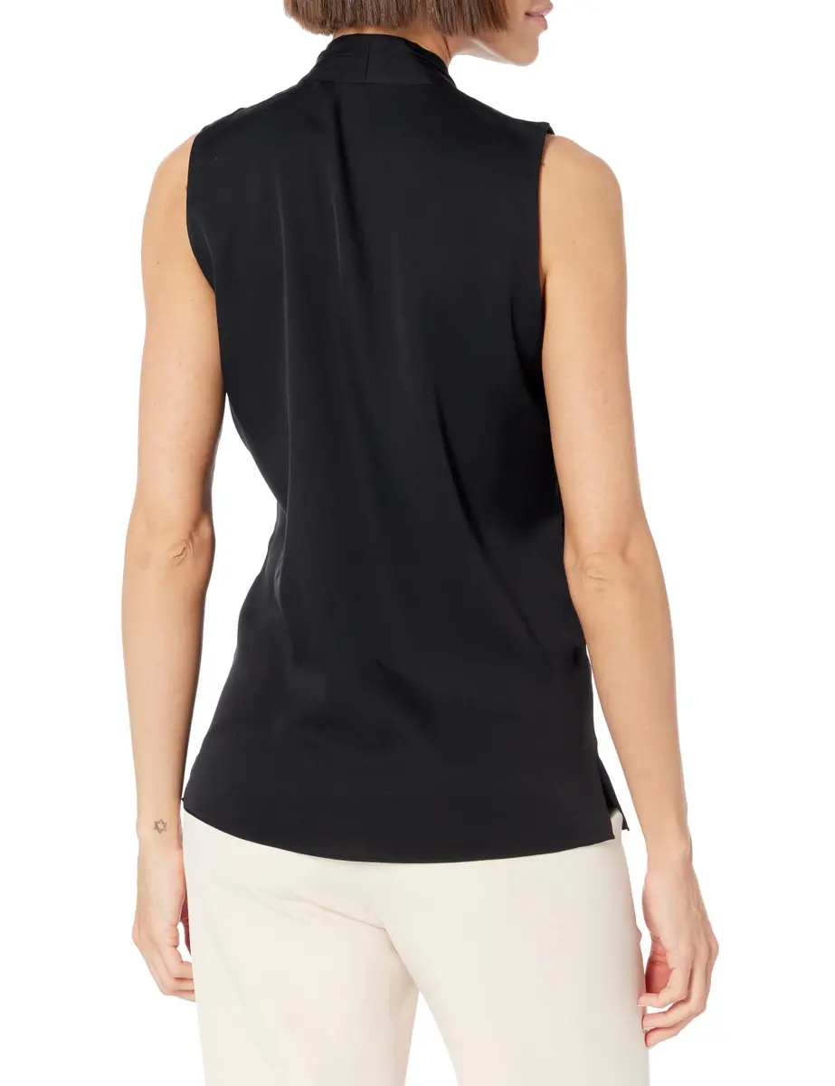 Kobi Halperin Mila Blouse Black Large | Silk Georgette Sleeveless V-Neck - view 2