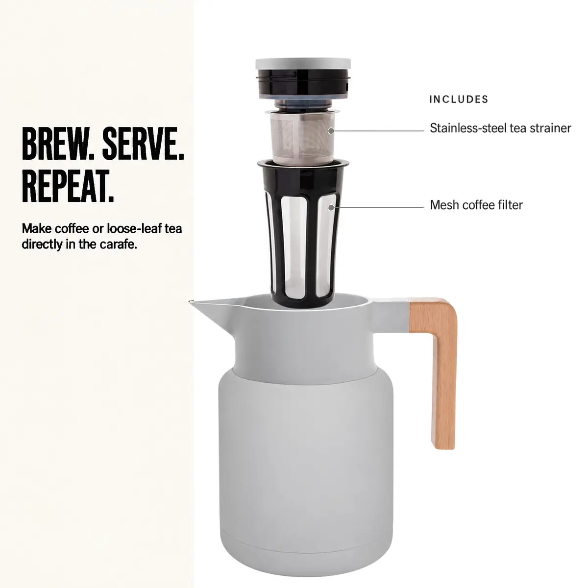 HASTINGS COLLECTIVE Thermal Coffee Carafe 50 Oz | Insulated Stainless Steel, Tea Infuser, Gray - view 4