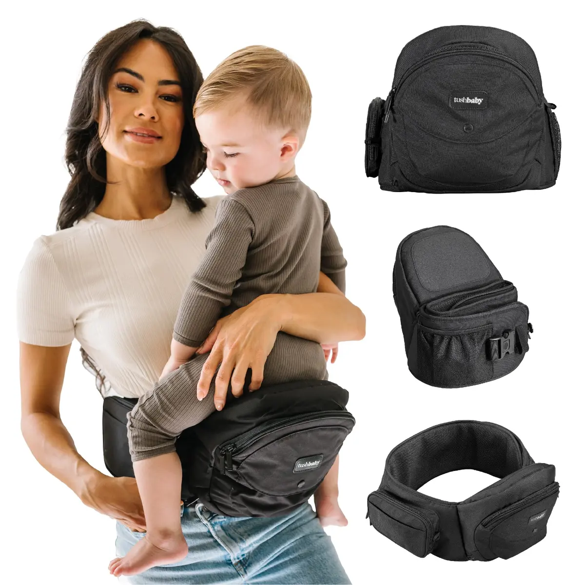 TushBaby Hip Seat Baby Carrier for Babies & Toddlers up to 45 lbs | Supportive, No-Foam, Lightweight with Storage - main product image