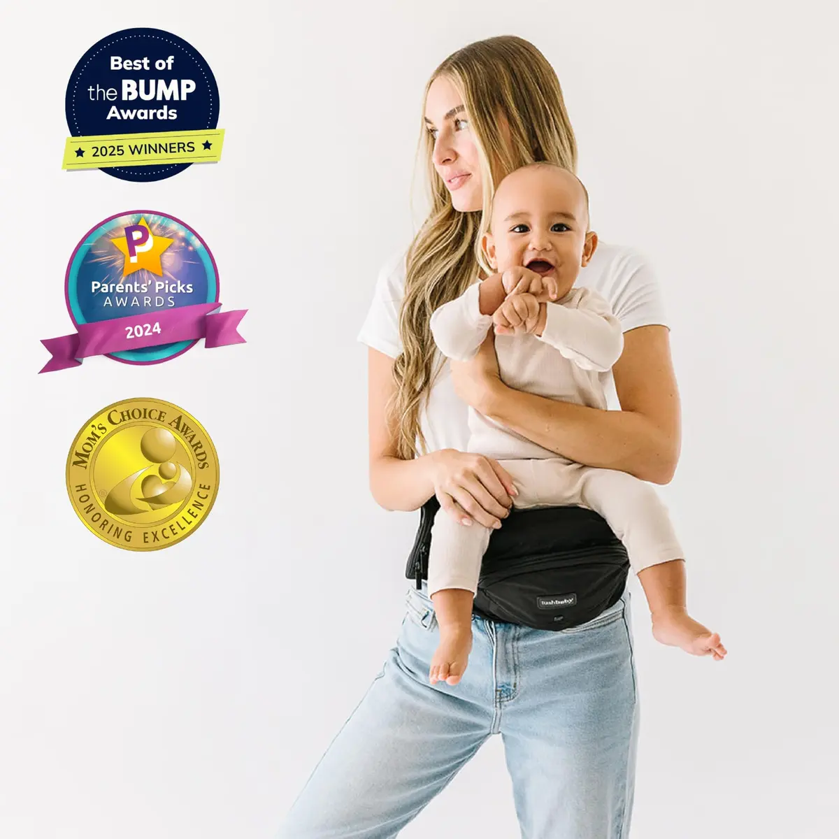 TushBaby Hip Seat Baby Carrier for Babies & Toddlers up to 45 lbs | Supportive, No-Foam, Lightweight with Storage - view 2