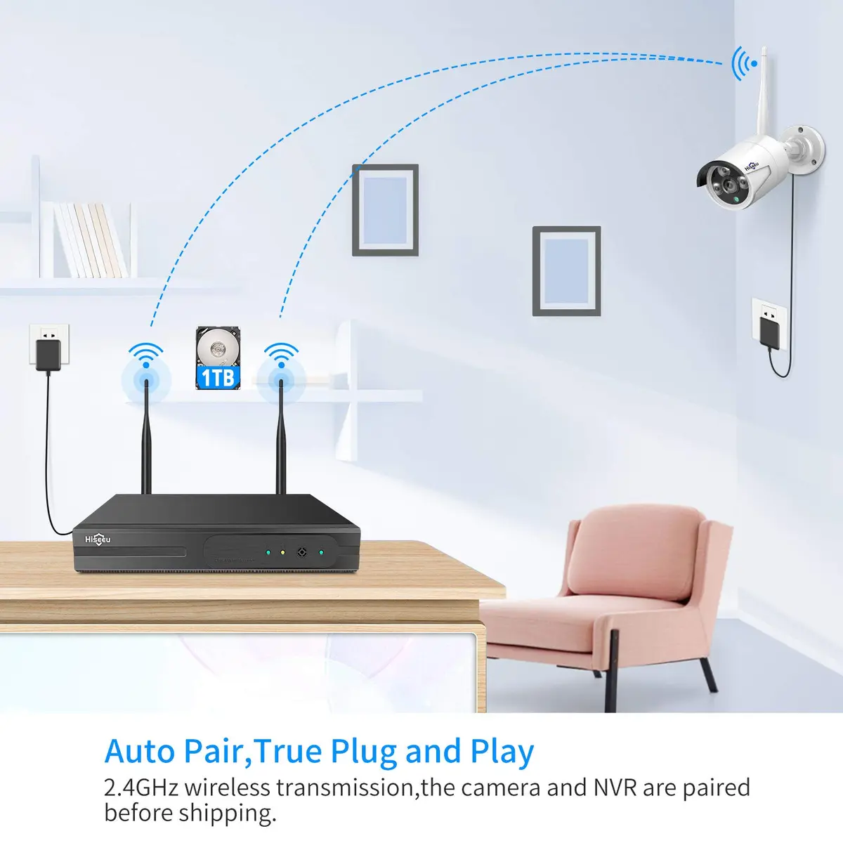 Hiseeu 5MP Wireless Security Camera System with 4 Cameras & 500GB HDD | 24/7 HD Night Vision Weatherproof Surveillance - view 2