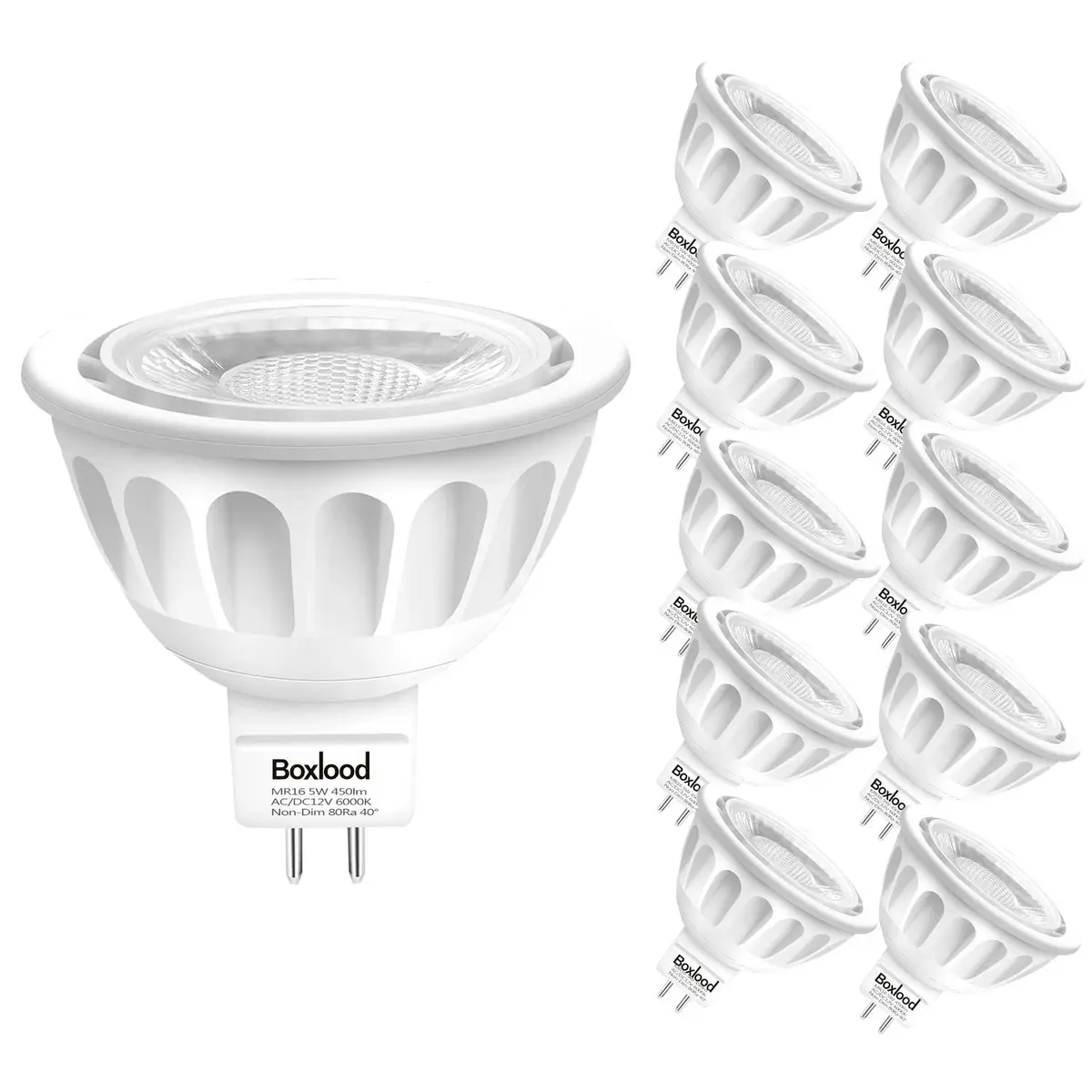 Boxlood MR16 LED Bulbs 5W GU5.3 450LM 12V | Cool White Non-Dimmable 10 Pack - main product image