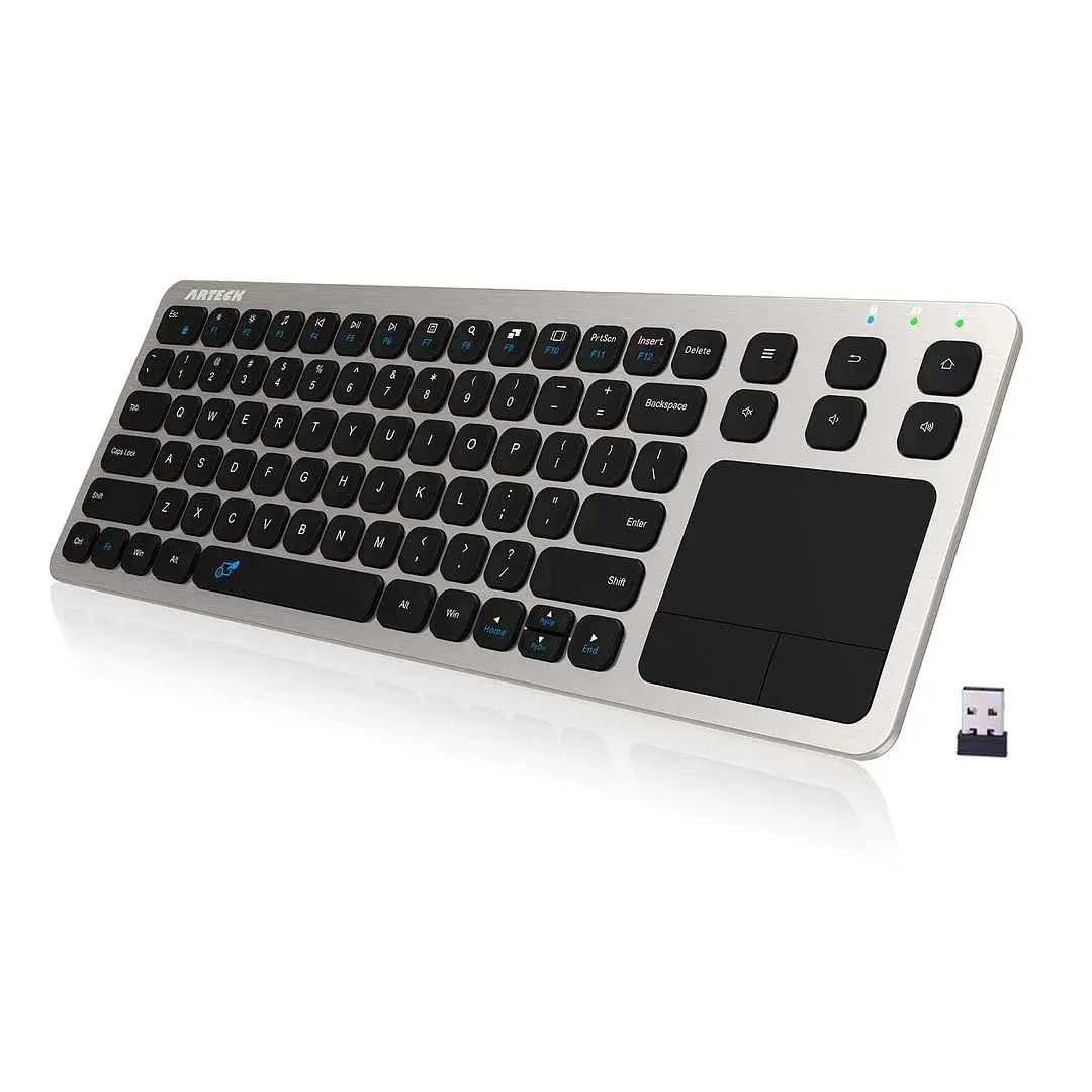 Arteck 2.4G Wireless Touch Keyboard with Touchpad, Full Size Silver | 10m Wireless Range, Easy Setup - main product image