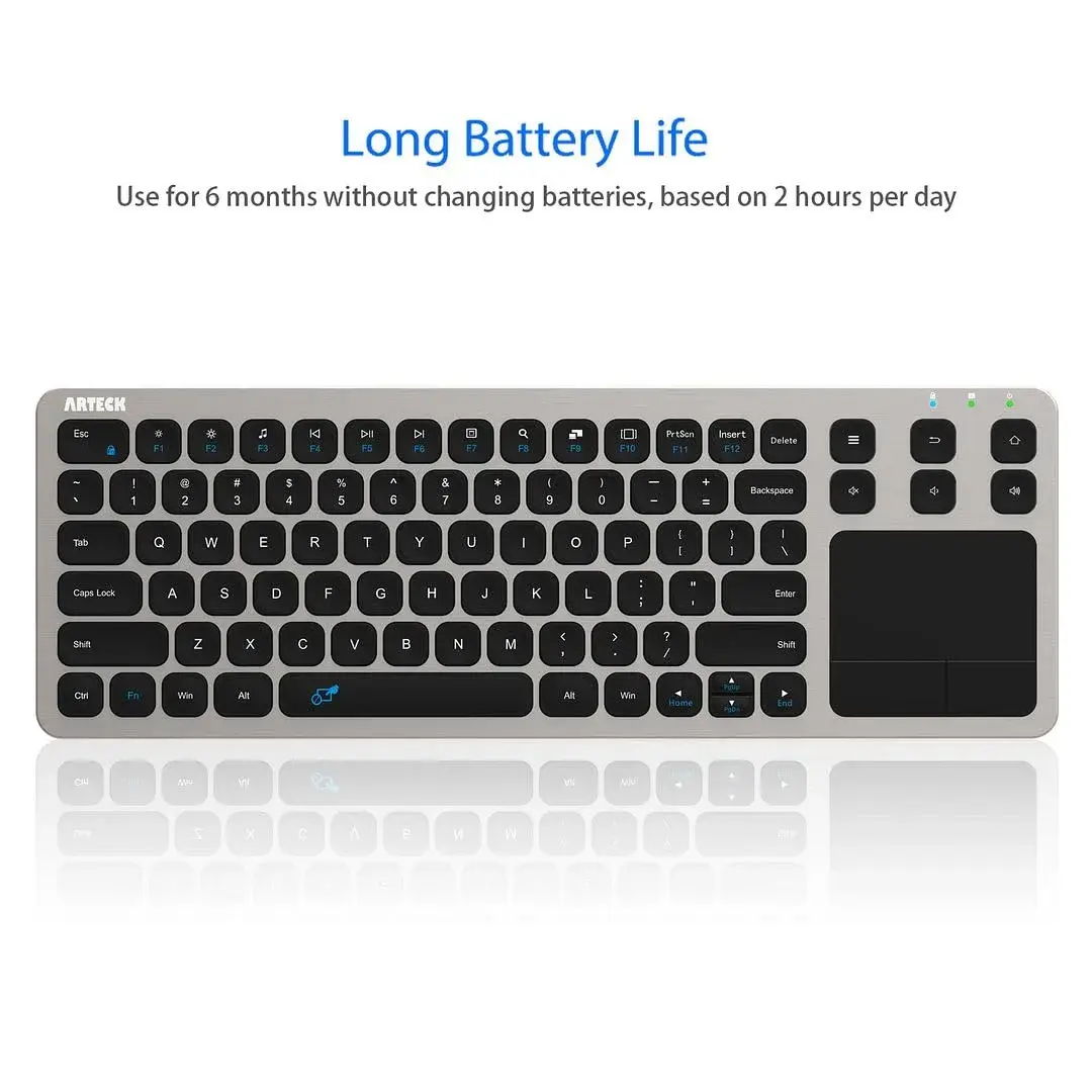 Arteck 2.4G Wireless Touch Keyboard with Touchpad, Full Size Silver | 10m Wireless Range, Easy Setup - view 5