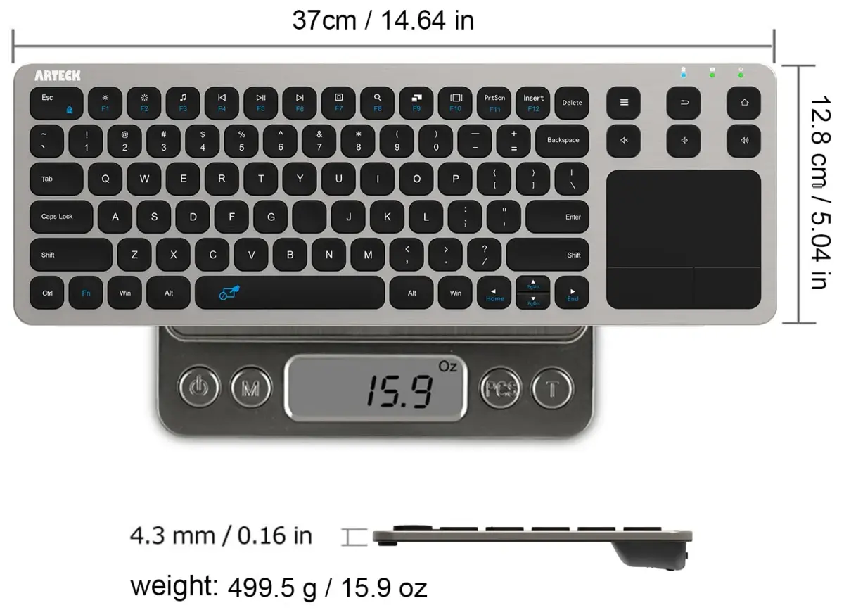 Arteck 2.4G Wireless Touch Keyboard with Touchpad, Full Size Silver | 10m Wireless Range, Easy Setup - view 6