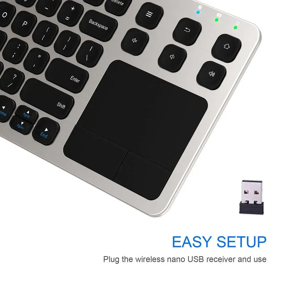 Arteck 2.4G Wireless Touch Keyboard with Touchpad, Full Size Silver | 10m Wireless Range, Easy Setup - view 3
