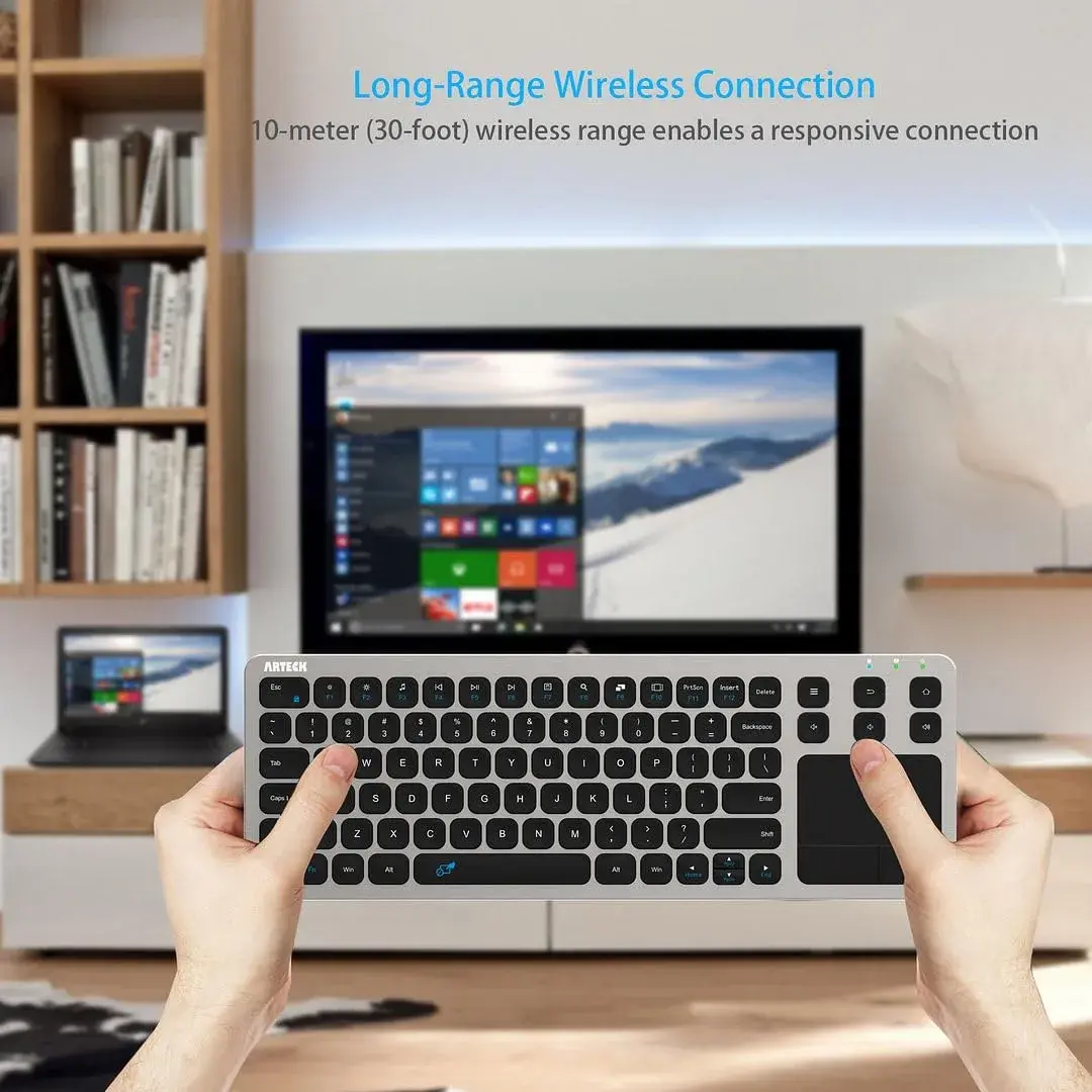 Arteck 2.4G Wireless Touch Keyboard with Touchpad, Full Size Silver | 10m Wireless Range, Easy Setup - view 4