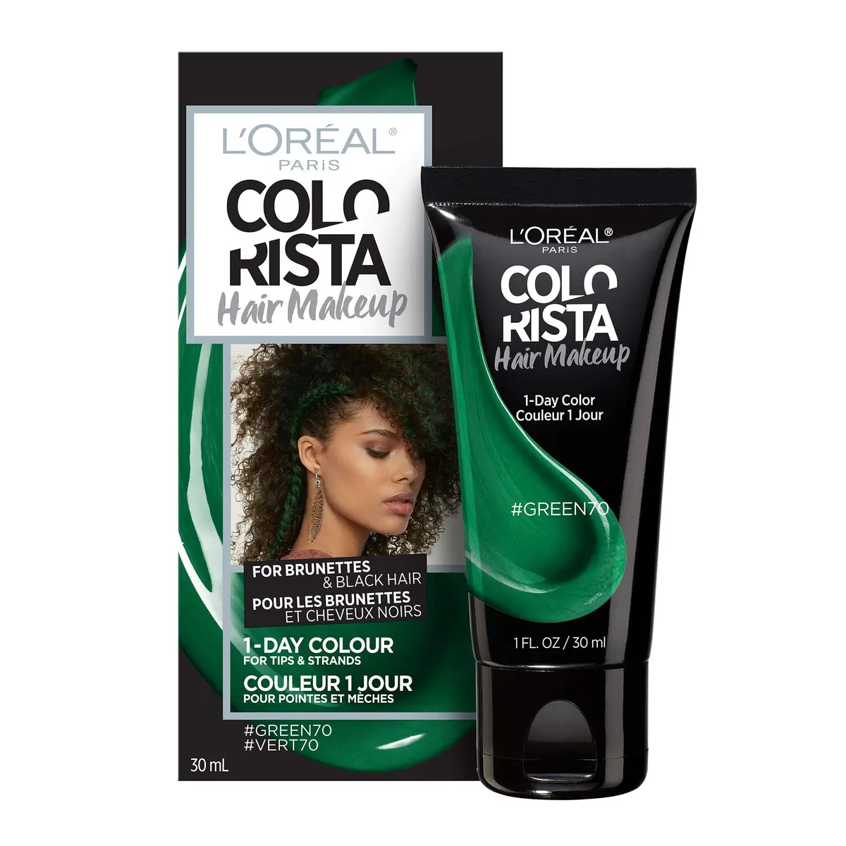 L'Oreal Paris Hair Makeup Temporary 1-Day Hair Color for Brunettes, Green 70 | Washable, Safe, Intermixable Shades - main product image