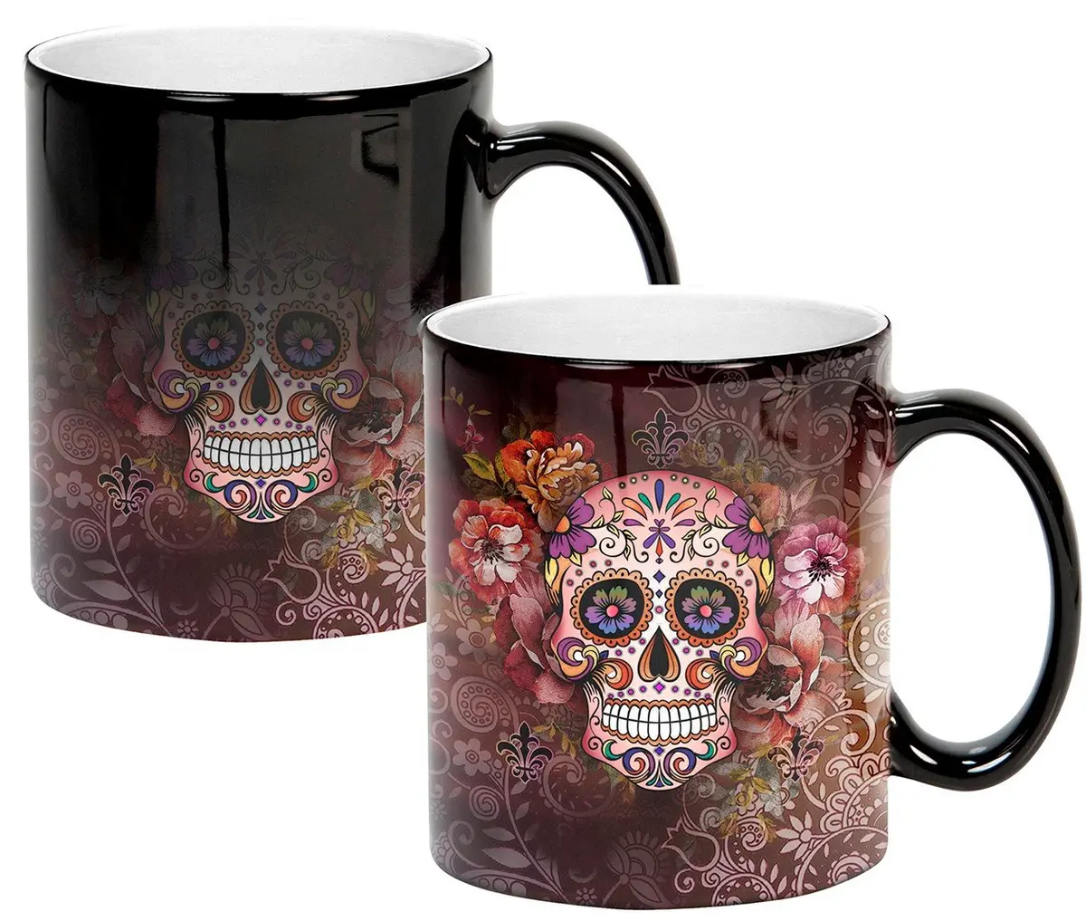 Sweet Gisele Sugar Skull Mug | Heat Activated Color Changing Coffee Cup | Floral Ceramic | 11 Fl Oz - main product image