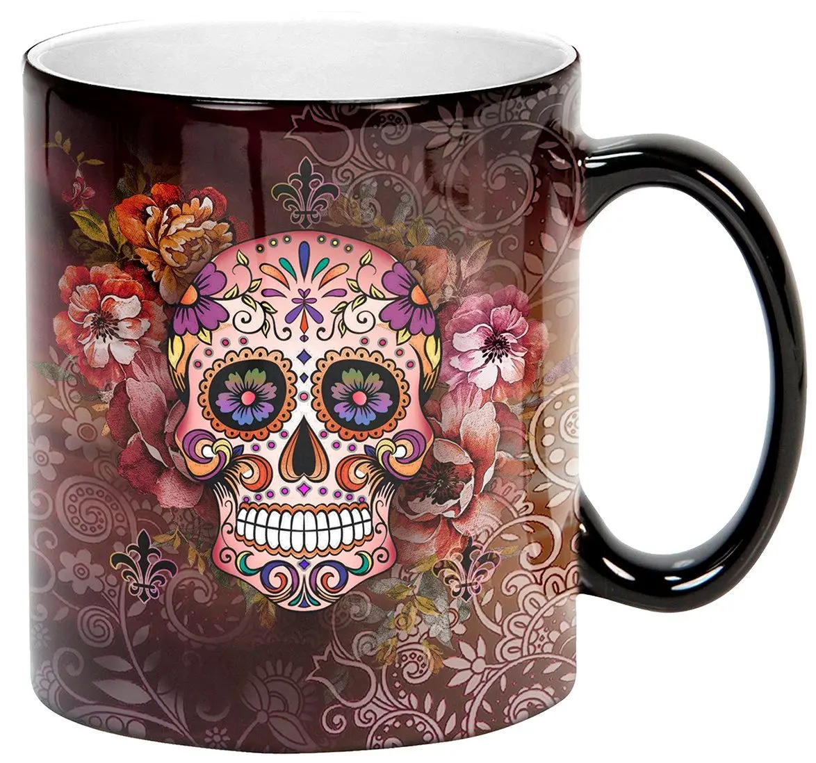 Sweet Gisele Sugar Skull Mug | Heat Activated Color Changing Coffee Cup | Floral Ceramic | 11 Fl Oz - view 2