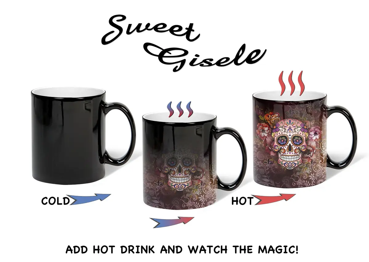 Sweet Gisele Sugar Skull Mug | Heat Activated Color Changing Coffee Cup | Floral Ceramic | 11 Fl Oz - view 3
