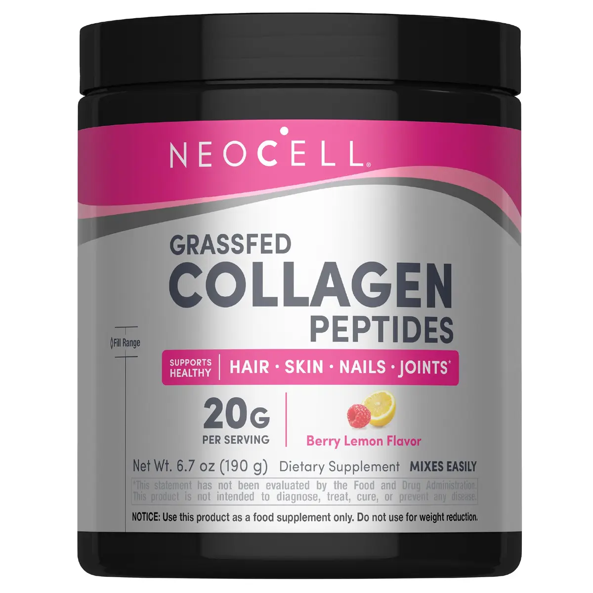 NeoCell Super Collagen Peptides Powder Berry Lemon Flavor 189g (6.7 oz) | Grass Fed Bovine Types 1 & 3 for Hair, Skin & Nails - main product image