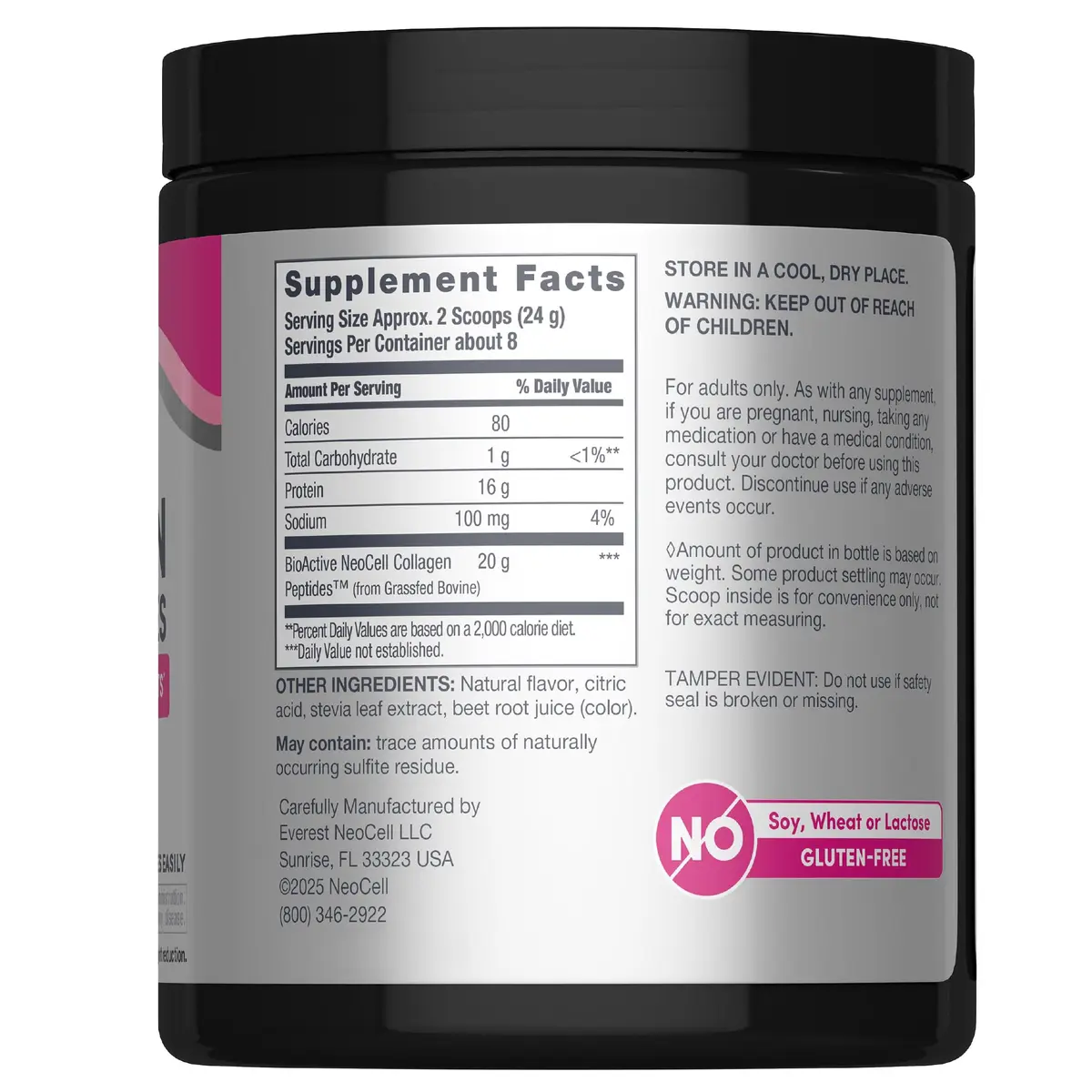 NeoCell Super Collagen Peptides Powder Berry Lemon Flavor 189g (6.7 oz) | Grass Fed Bovine Types 1 & 3 for Hair, Skin & Nails - view 2