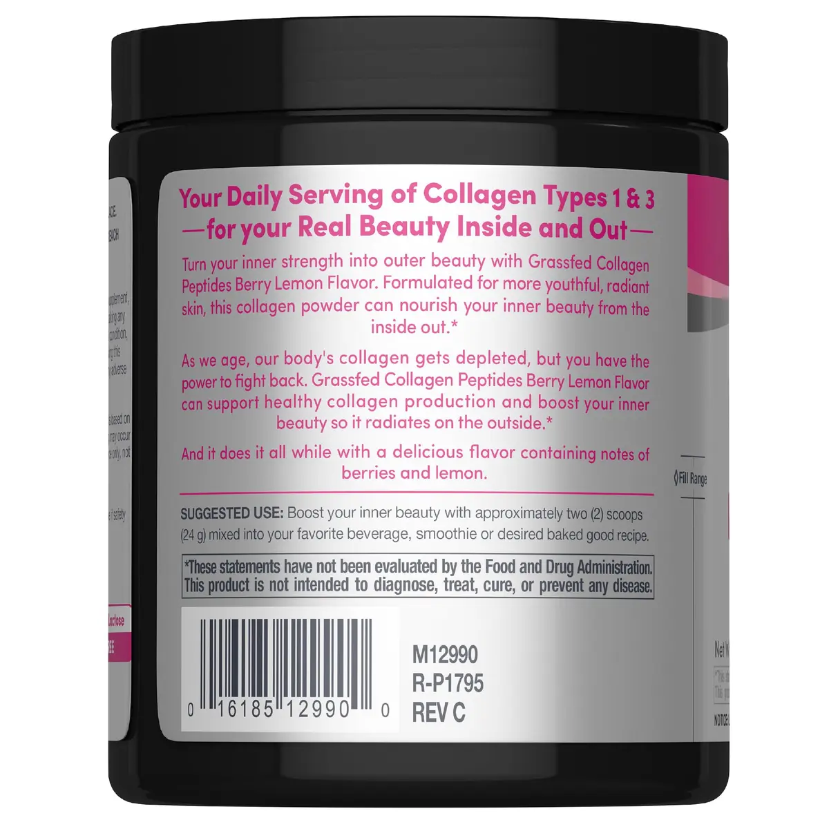 NeoCell Super Collagen Peptides Powder Berry Lemon Flavor 189g (6.7 oz) | Grass Fed Bovine Types 1 & 3 for Hair, Skin & Nails - view 3