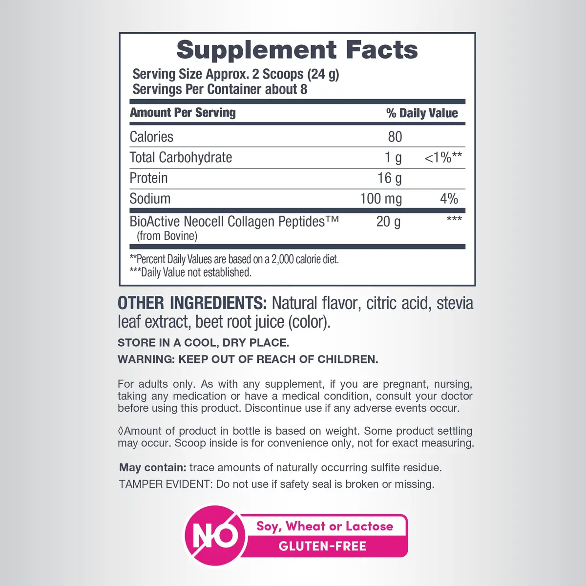 NeoCell Super Collagen Peptides Powder Berry Lemon Flavor 189g (6.7 oz) | Grass Fed Bovine Types 1 & 3 for Hair, Skin & Nails - view 4