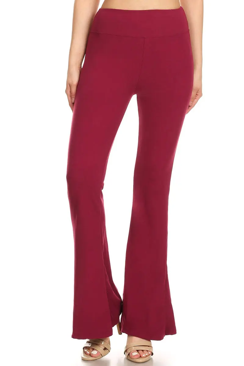 Leggings Depot Women's Wide Leg Palazzo Pants in Burgundy | Casual, Work & Lounge Comfort - view 2