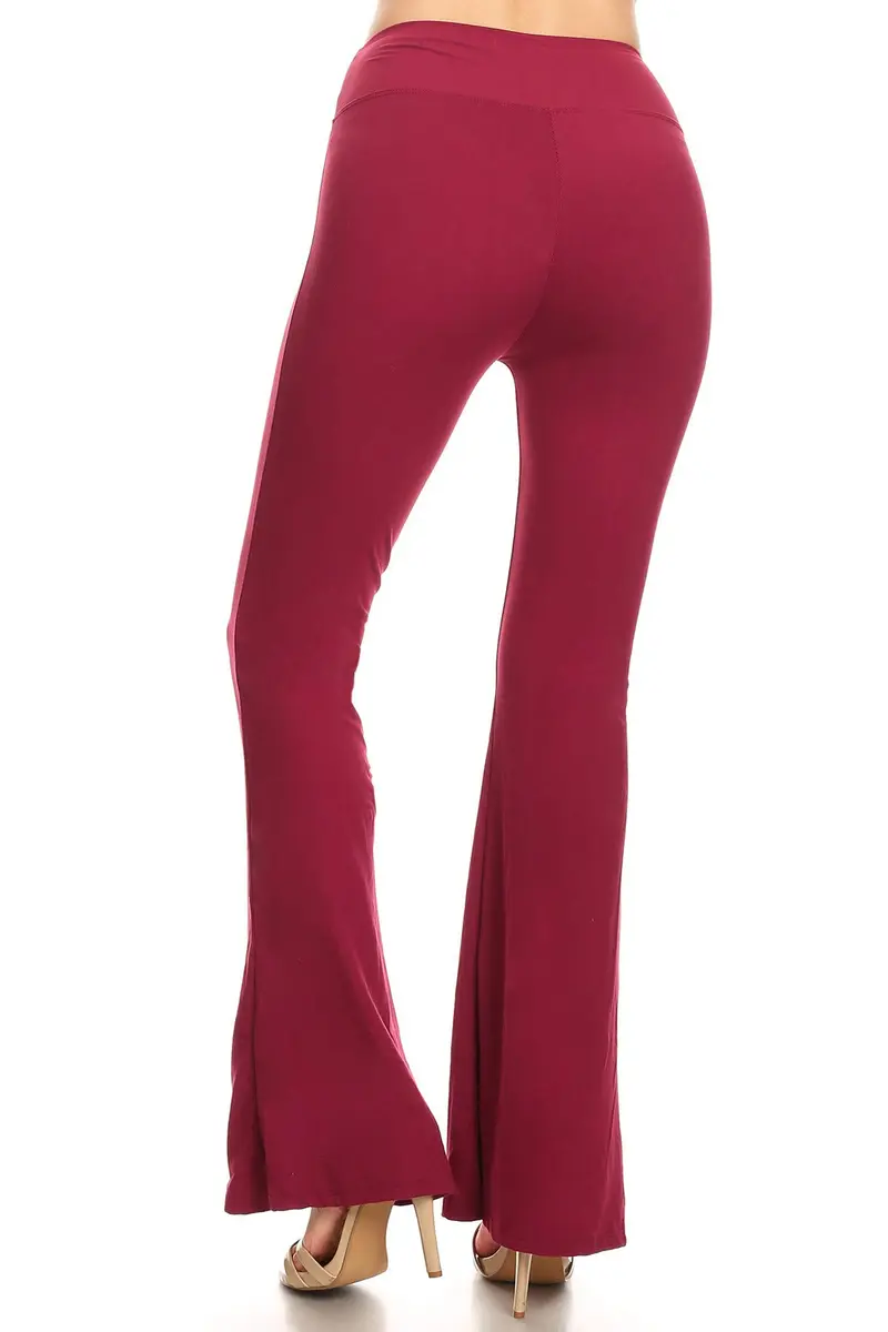 Leggings Depot Women's Wide Leg Palazzo Pants in Burgundy | Casual, Work & Lounge Comfort - view 3