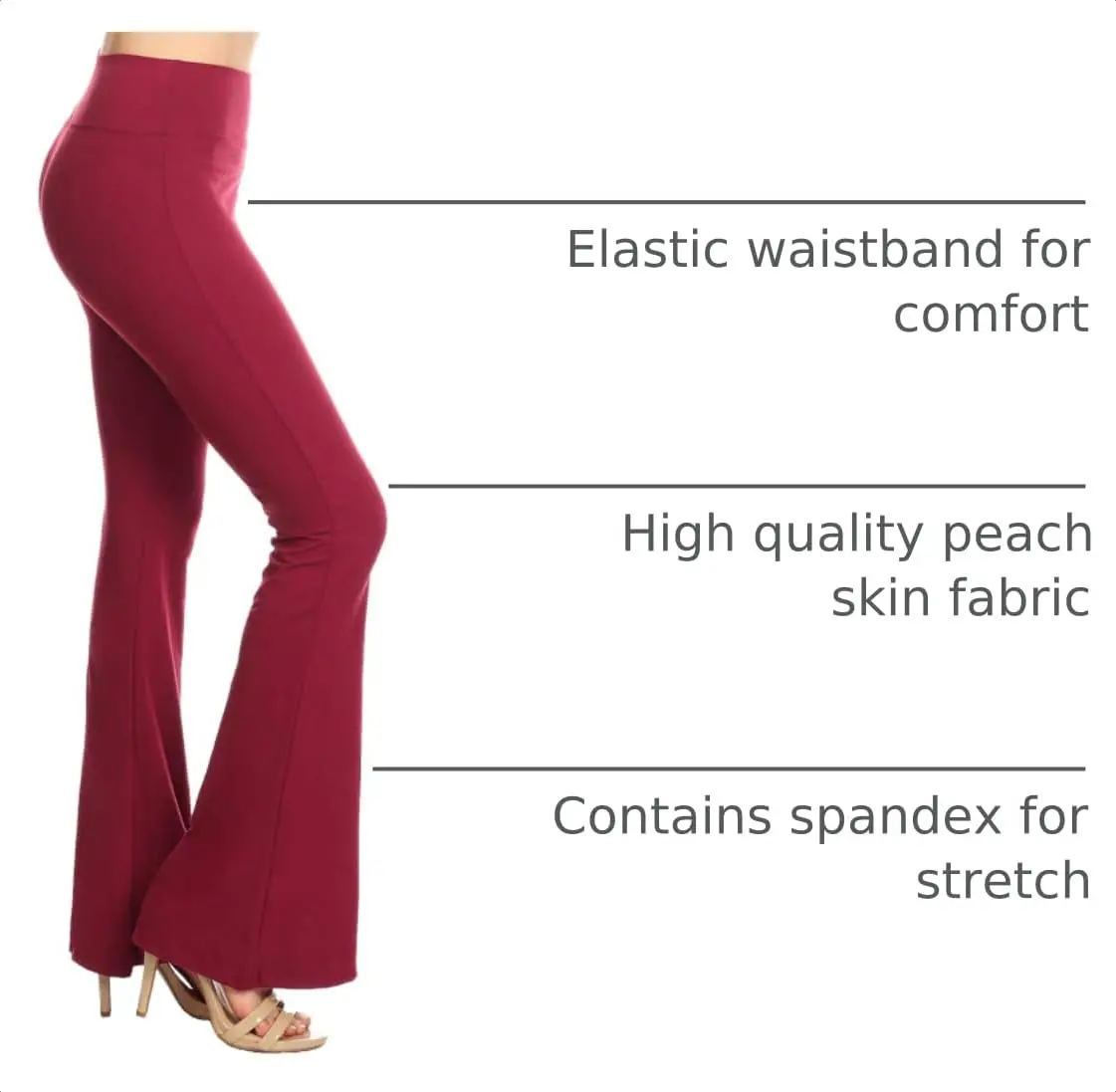 Leggings Depot Women's Wide Leg Palazzo Pants in Burgundy | Casual, Work & Lounge Comfort - view 4