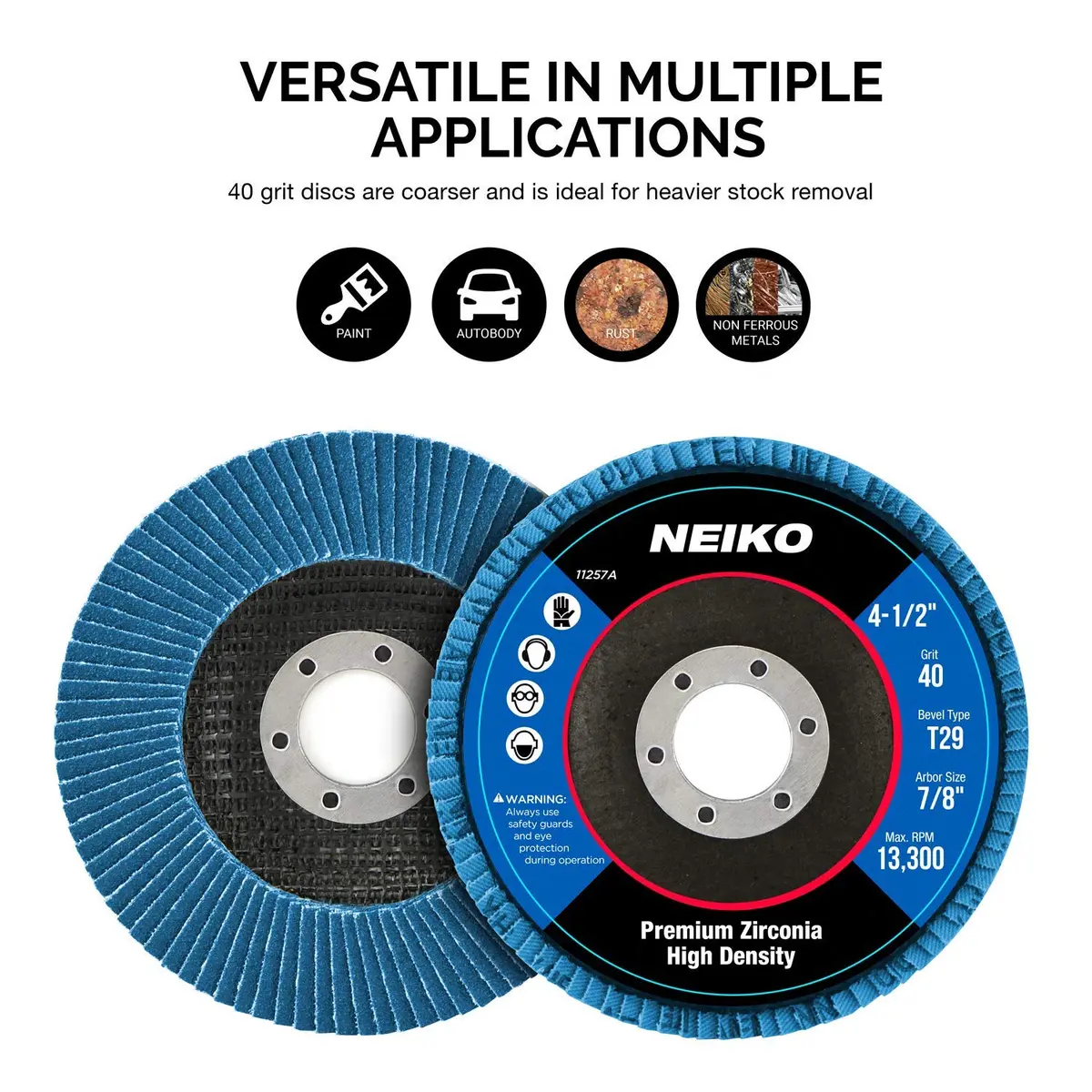 NEIKO 11257A High Density Jumbo Zirconia Flap Disc 4.5" x 7/8" | Heavy-Duty Metal Grinding Disc - view 3