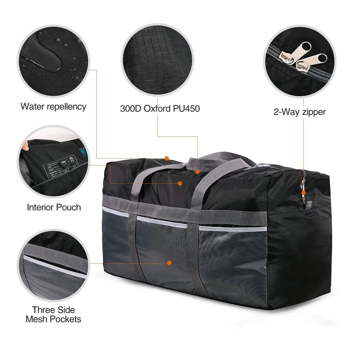 REDCAMP Large Travel Duffle Bag 96L Waterproof Foldable Lightweight Black - view 3