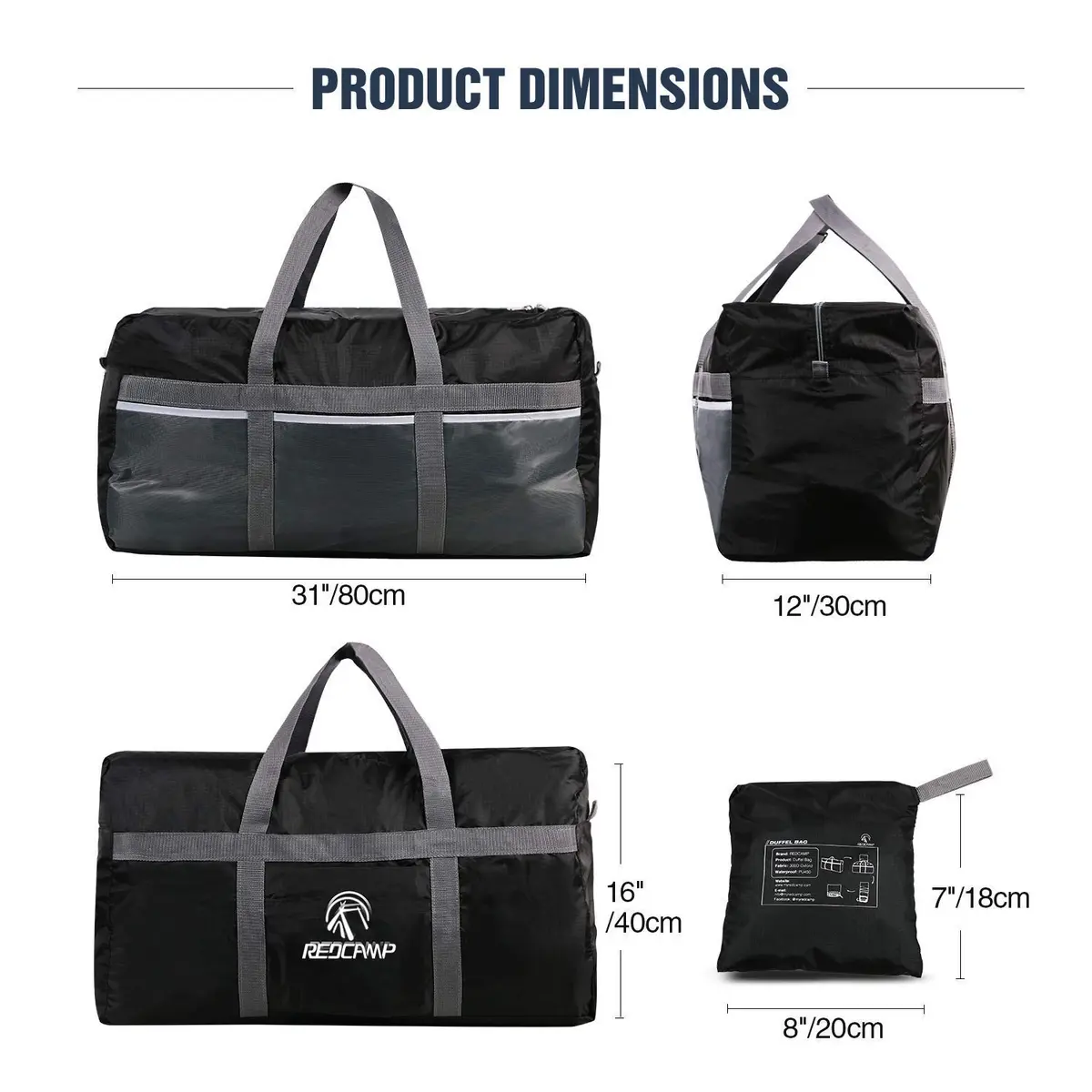 REDCAMP Large Travel Duffle Bag 96L Waterproof Foldable Lightweight Black - view 4
