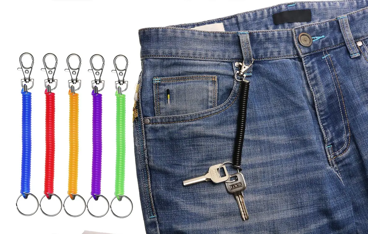 Mini Skater 6Pcs Spiral Retractable Spring Coil Keychain | Theftproof & Stretch Cord - view 6