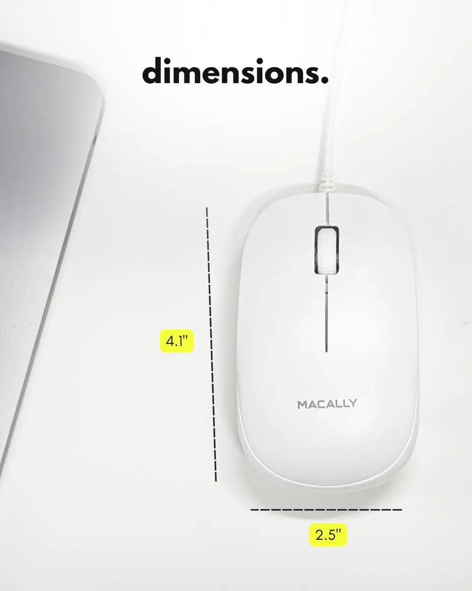 Macally Wired Mouse for Mac & PC - Ambidextrous 1200 DPI Optical USB Mouse in White - view 7