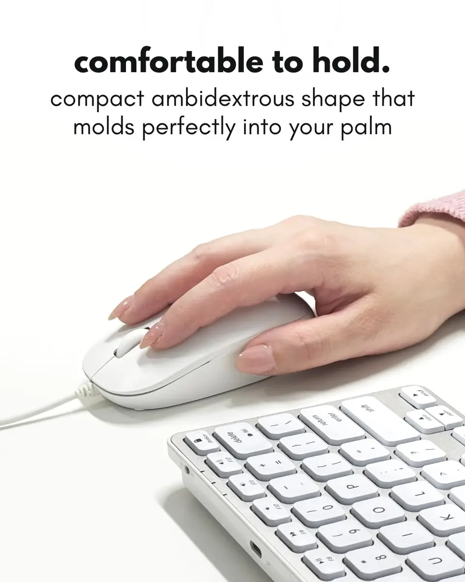 Macally Wired Mouse for Mac & PC - Ambidextrous 1200 DPI Optical USB Mouse in White - view 4