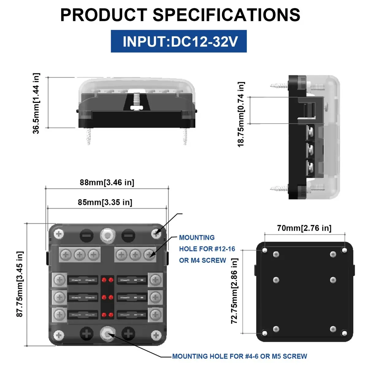 BlueFire 6-Way Blade Fuse Box 32V DC (176g) | LED Indicator for Easy Blown Fuse Identification - view 5