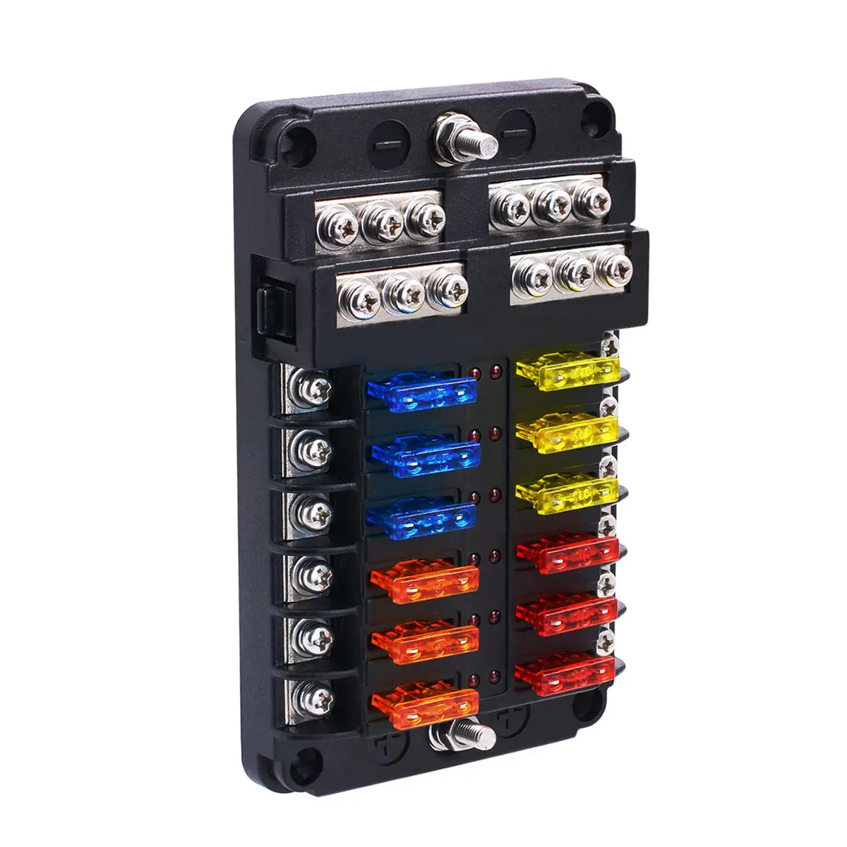 BlueFire 12 Way Blade Fuse Box Holder with LED Indicator 32V DC 100A | Automotive Fuse Block for Cars, Boats, RVs - main product image