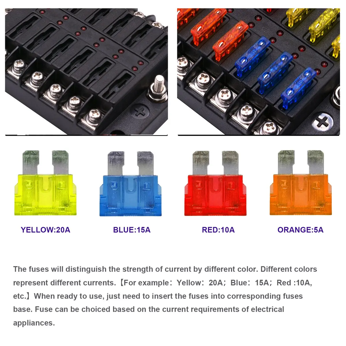 BlueFire 12 Way Blade Fuse Box Holder with LED Indicator 32V DC 100A | Automotive Fuse Block for Cars, Boats, RVs - view 3