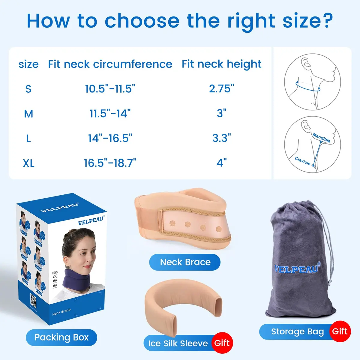 Velpeau Neck Brace for Neck Pain Support - Soft Cervical Collar for Sleeping, Support & Relief (Khaki, M: 11.5-14"/3") - view 6