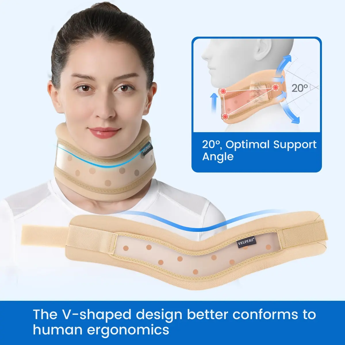 Velpeau Neck Brace for Neck Pain Support - Soft Cervical Collar for Sleeping, Support & Relief (Khaki, M: 11.5-14"/3") - view 2