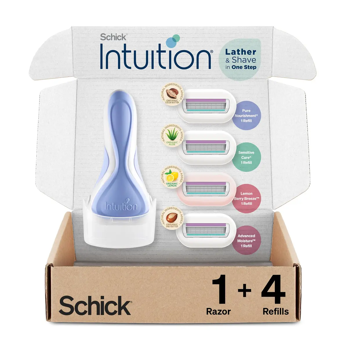 INTUITION Women's Razor Variety Pack | 4 Refills & Handle, Moisturizing & Easy Shave - main product image