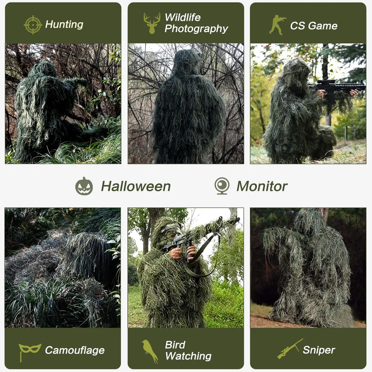 MOPHOTO 5 in 1 Ghillie Suit 3D Camouflage Hunting Suit - Jacket, Pants, Hood, Carry Bag, Adult XL/2XL | Effective Camouflage - view 2