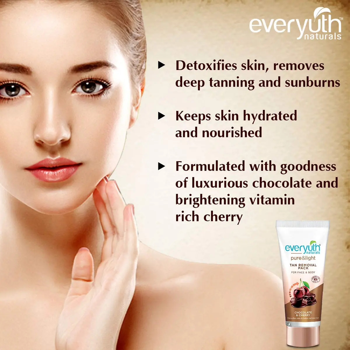 Everyuth Naturals Chocolate & Cherry Tan Removal Face Pack 50g | Brightens Skin - view 5