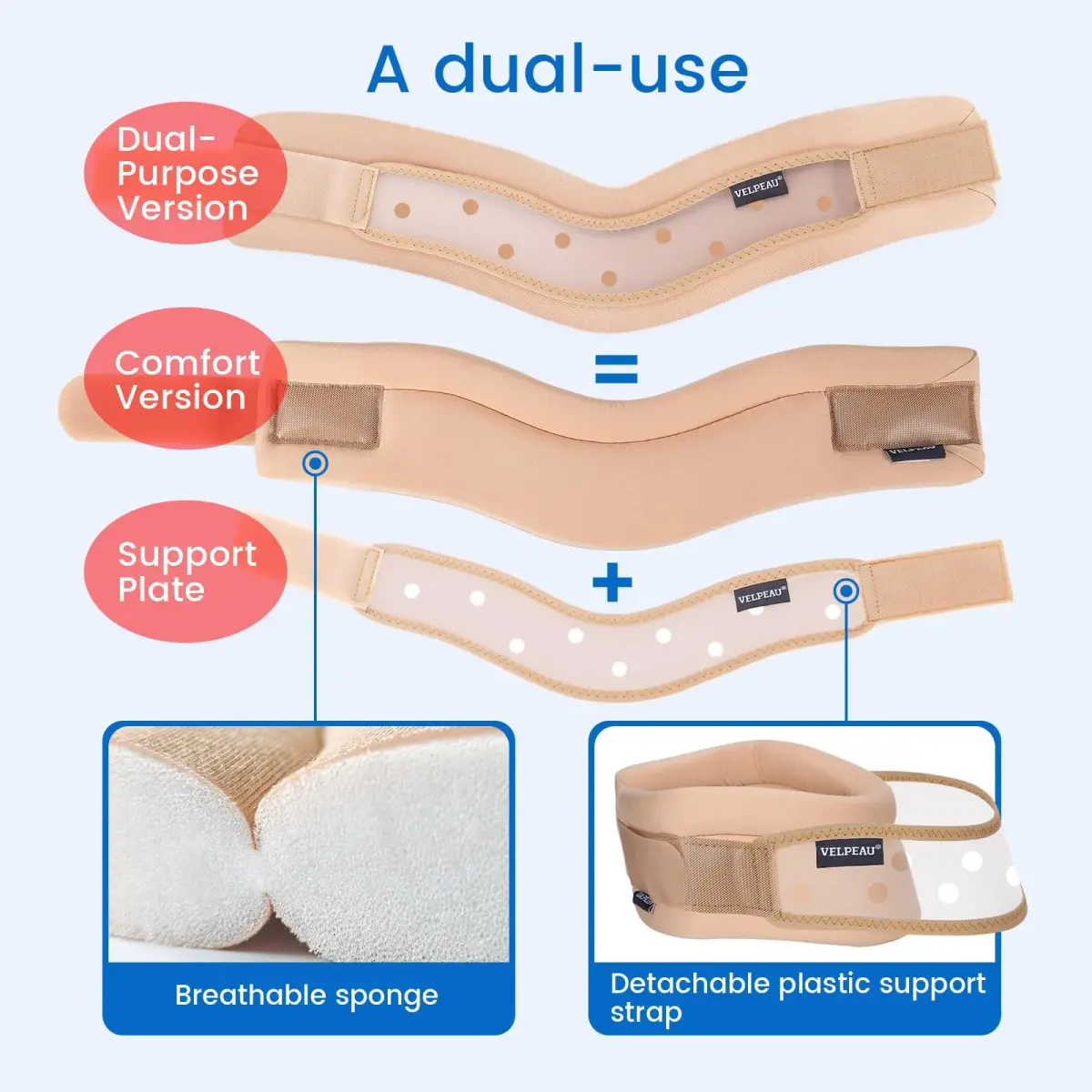 Velpeau Khaki Dual-Purpose Cervical Collar Neck Brace X-Large for Neck Pain and Support - view 3