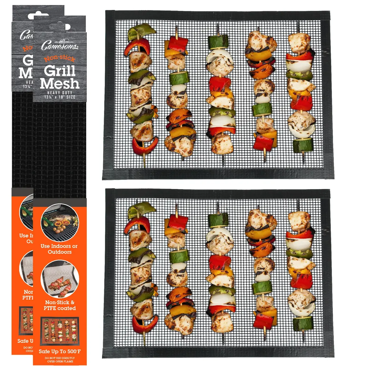 Camerons Heavy Duty Non-Stick Grilling Mesh Sheet 13.5" x 18" (2-Pack) | Reusable BBQ Mat for Gas, Charcoal, Oven Grills - main product image
