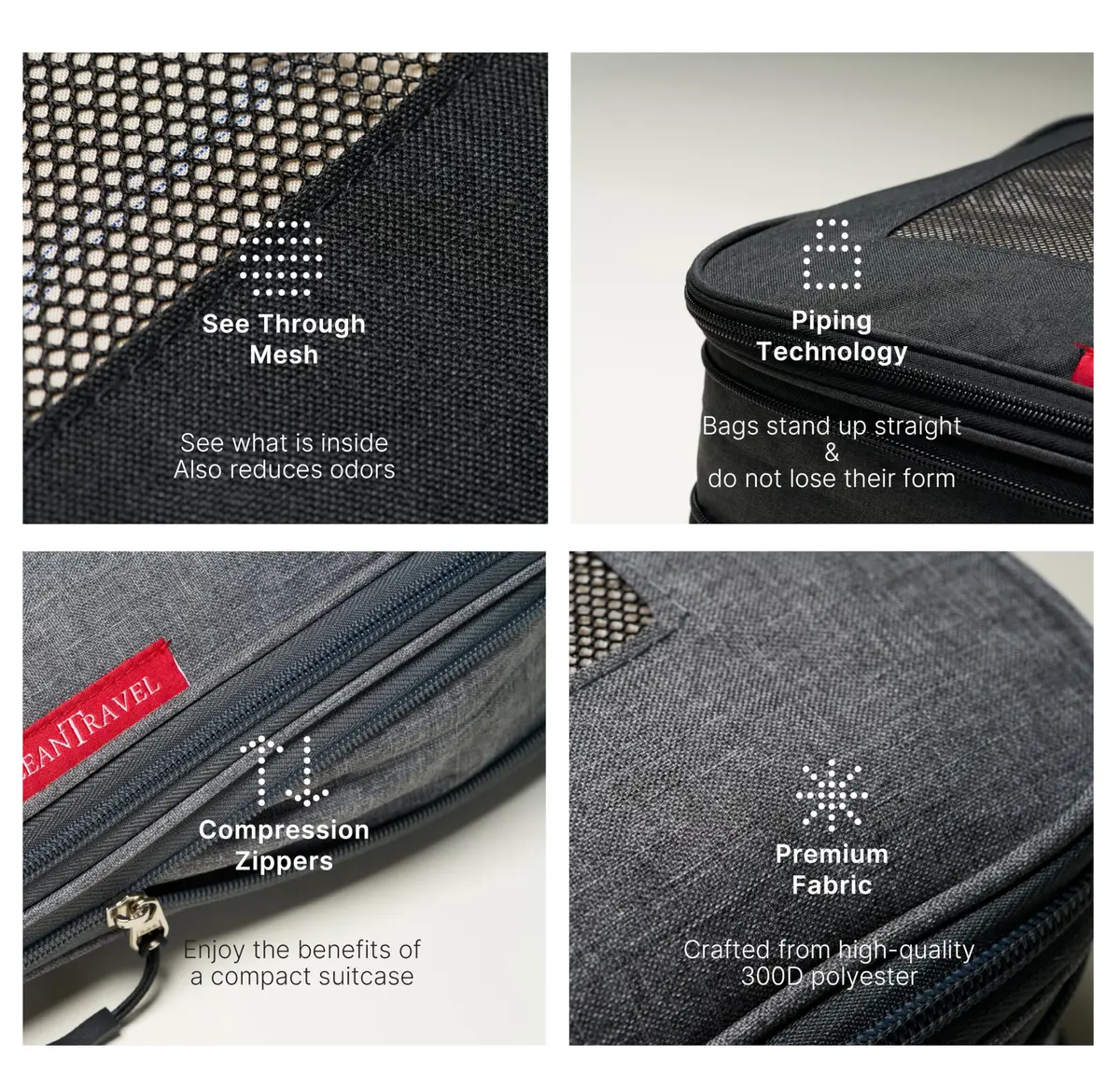 LeanTravel Premium Compression Packing Cubes for Travel - Suitcase Organizer Bags with Double Zipper & Breathable Mesh Panel - Space Saving Carry On Luggage Essentials (6-Pack, Grey, Black, Brown) - view 5