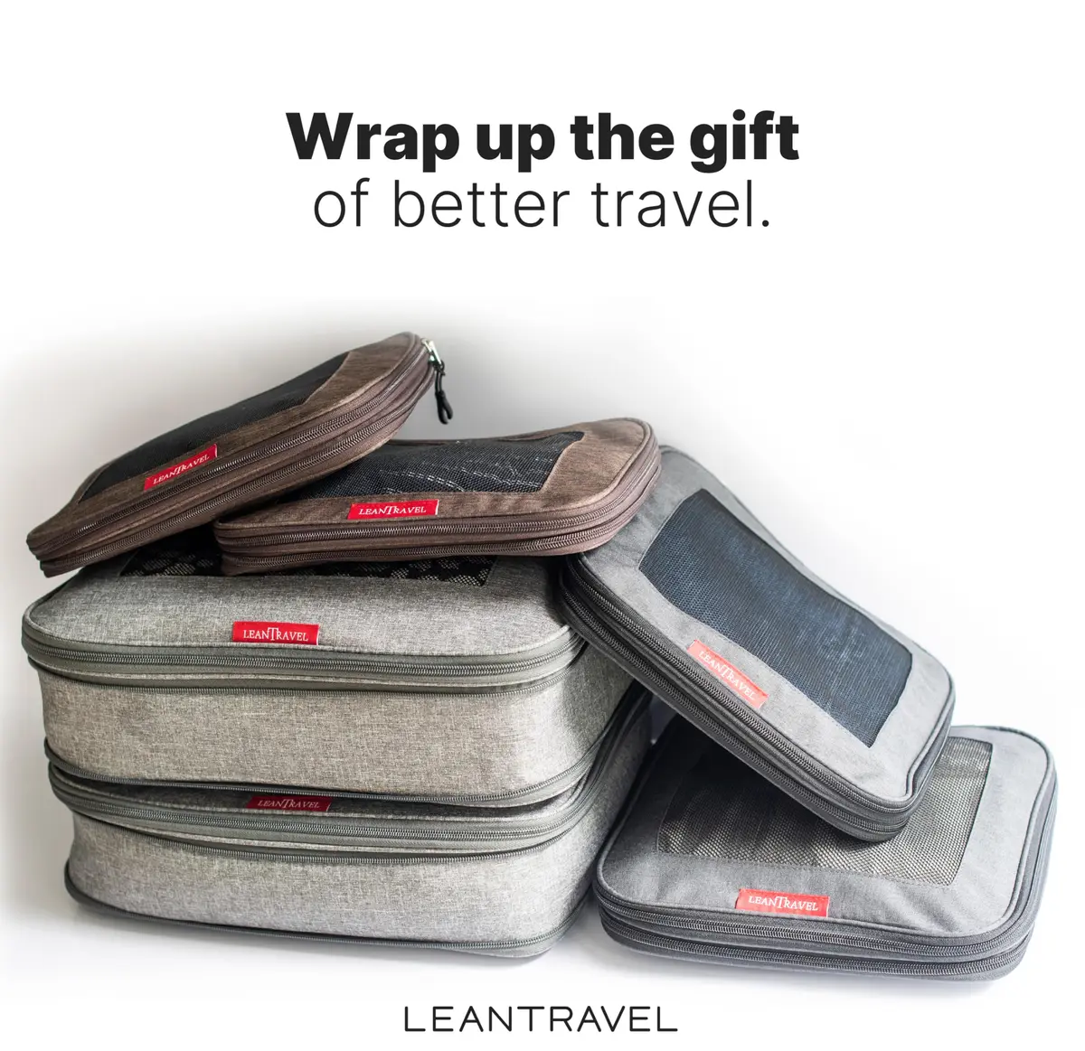 LeanTravel Premium Compression Packing Cubes for Travel - Suitcase Organizer Bags with Double Zipper & Breathable Mesh Panel - Space Saving Carry On Luggage Essentials (6-Pack, Grey, Black, Brown) - view 8