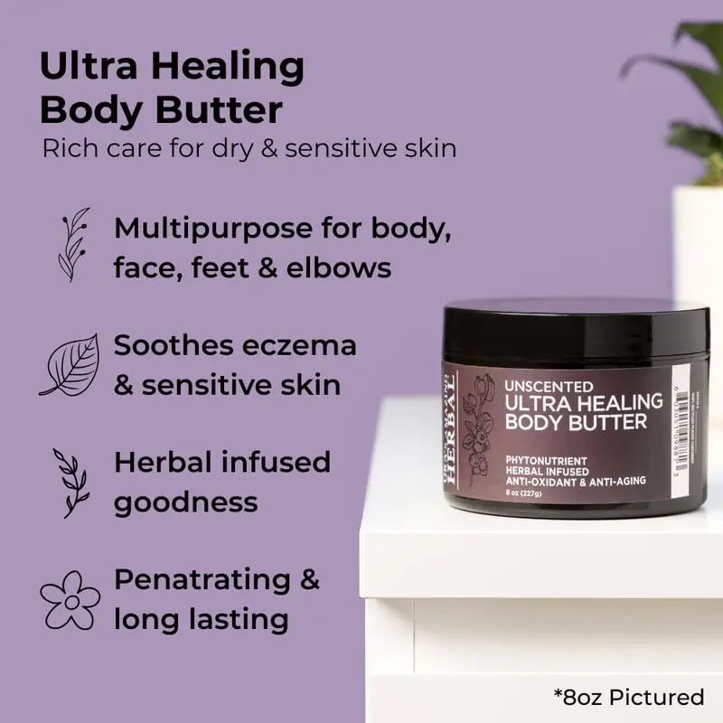 Ora's Herbal Unscented Ultra Healing Body Butter for Dry Skin, Shea, 8oz | Deep Moisturizer with Botanical Oils - view 2