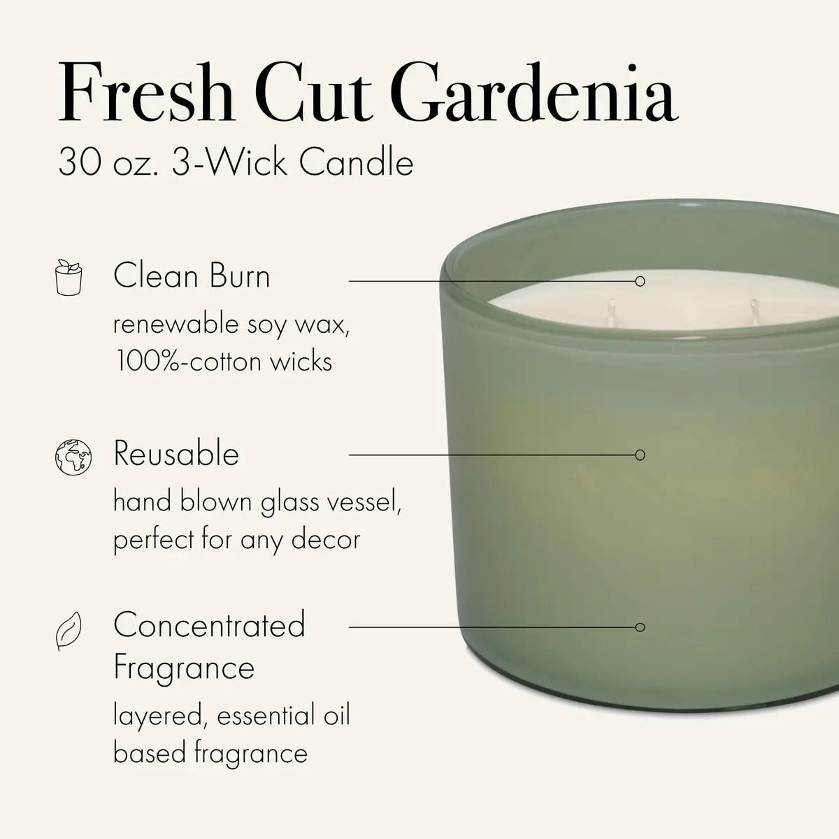 LAFCO NEW YORK 3-Wick Candle, Fresh Cut Gardenia - 30 oz | Long-Lasting Floral Scent, Reusable Glass Vessel - view 2
