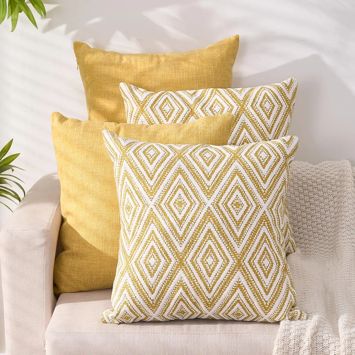 HPUK Throw Pillow Covers 18x18 | Textured Linen Couch Pillow Set of 4 in Ochre - main product image