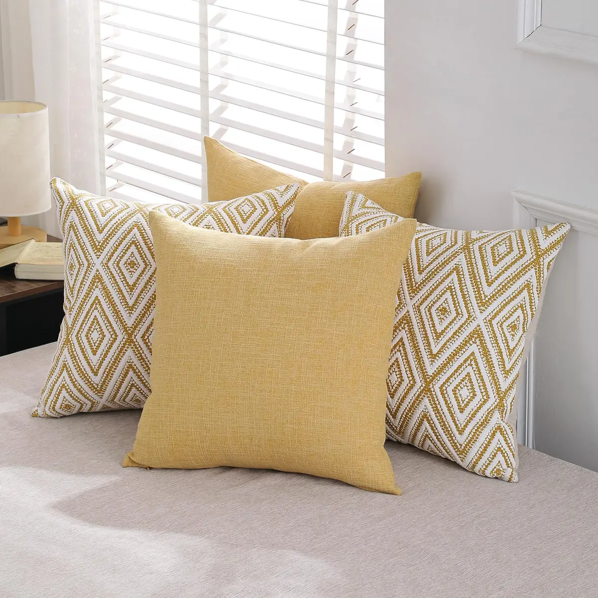 HPUK Throw Pillow Covers 18x18 | Textured Linen Couch Pillow Set of 4 in Ochre - view 6
